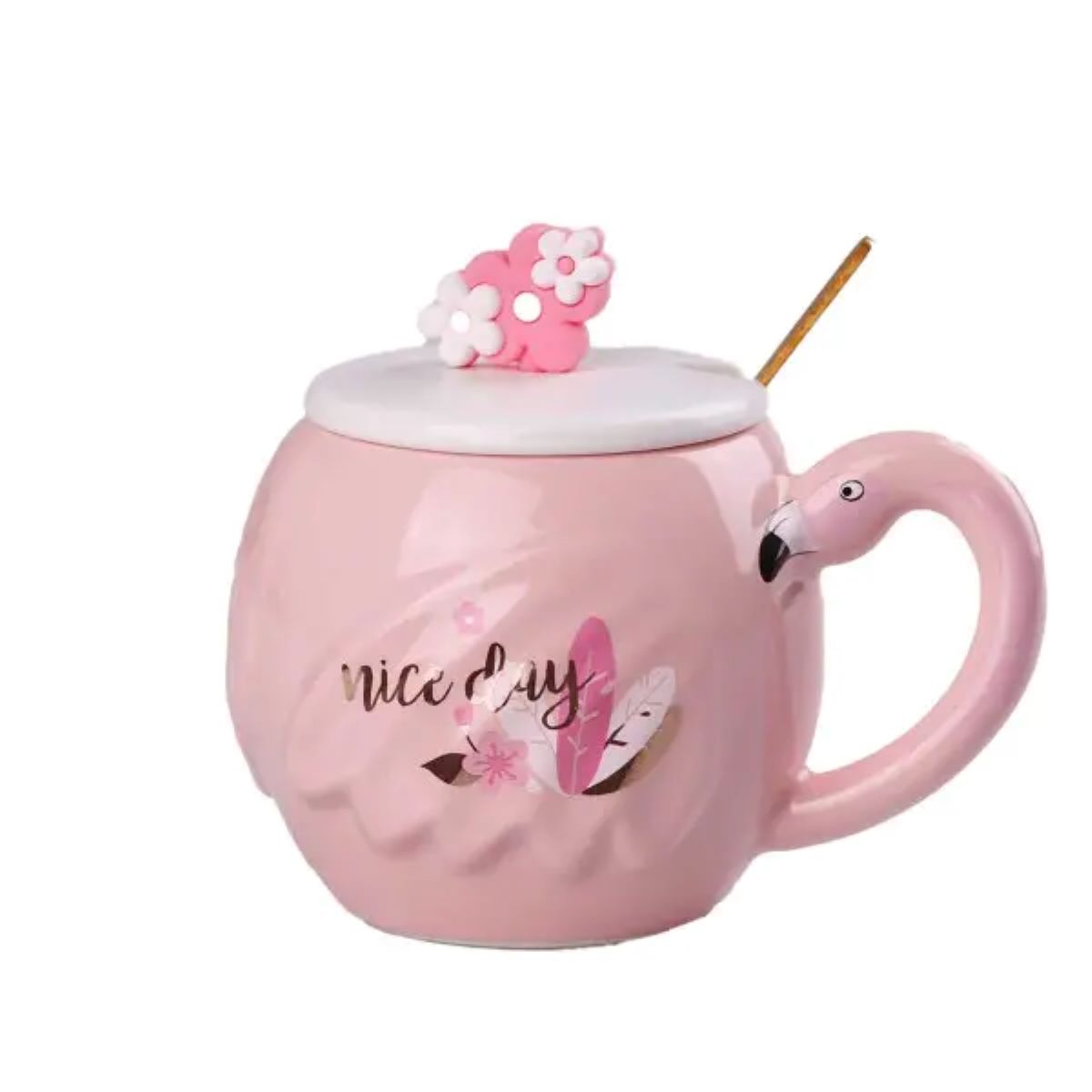 Чашка порцелянова Flamingo 500мл з кришкою і ложкою чашки для кави Nice day HPCY8276ND