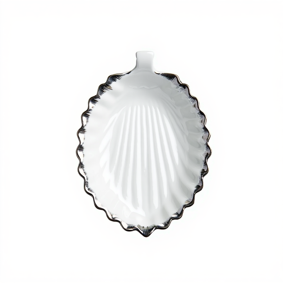 Декоративне блюдо Лист 31 см біле з чорним кантом 2553-1S