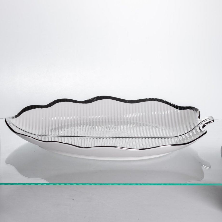 Порцелянова менажниця «Листок» з чорним обідком 2 секції 35,5 см ML6046