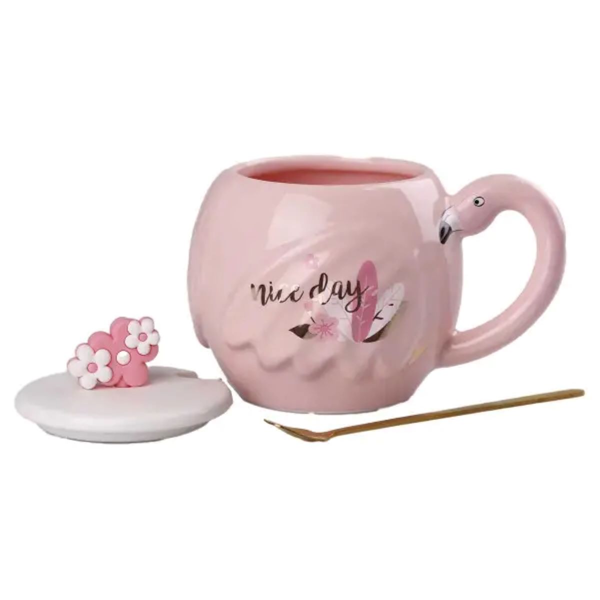 Чашка порцелянова Flamingo 500мл з кришкою і ложкою чашки для кави Nice day HPCY8276ND