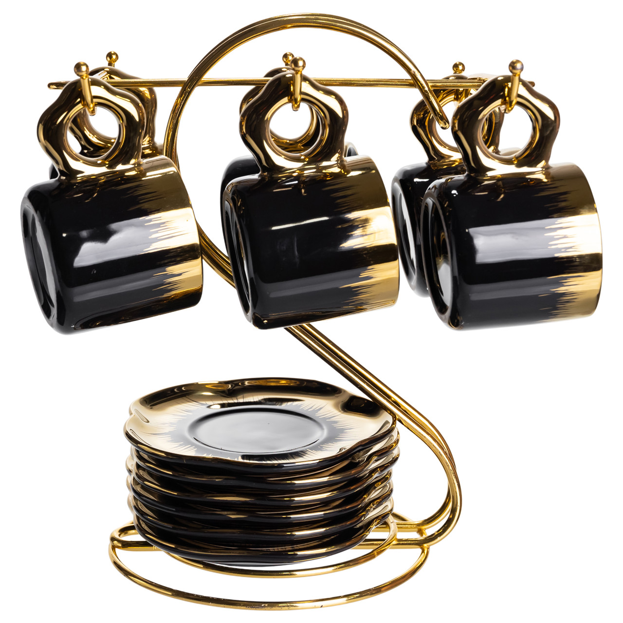 Набір чашок для кави на металевій підставці 6 (шт) по 100 (мл) Чорний з золотом FM-47