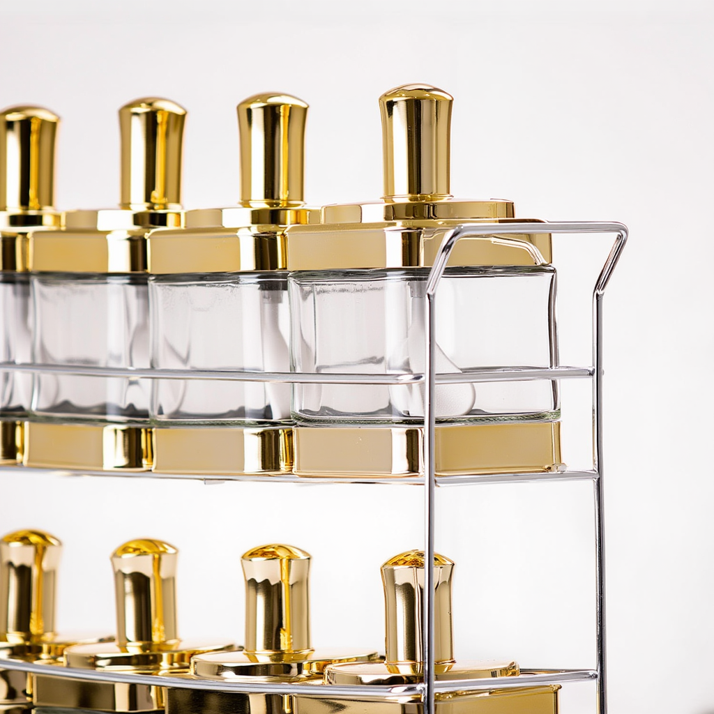 Набір ємностей для спецій на підставці 8 шт. (350 мл) Gold HP-1338