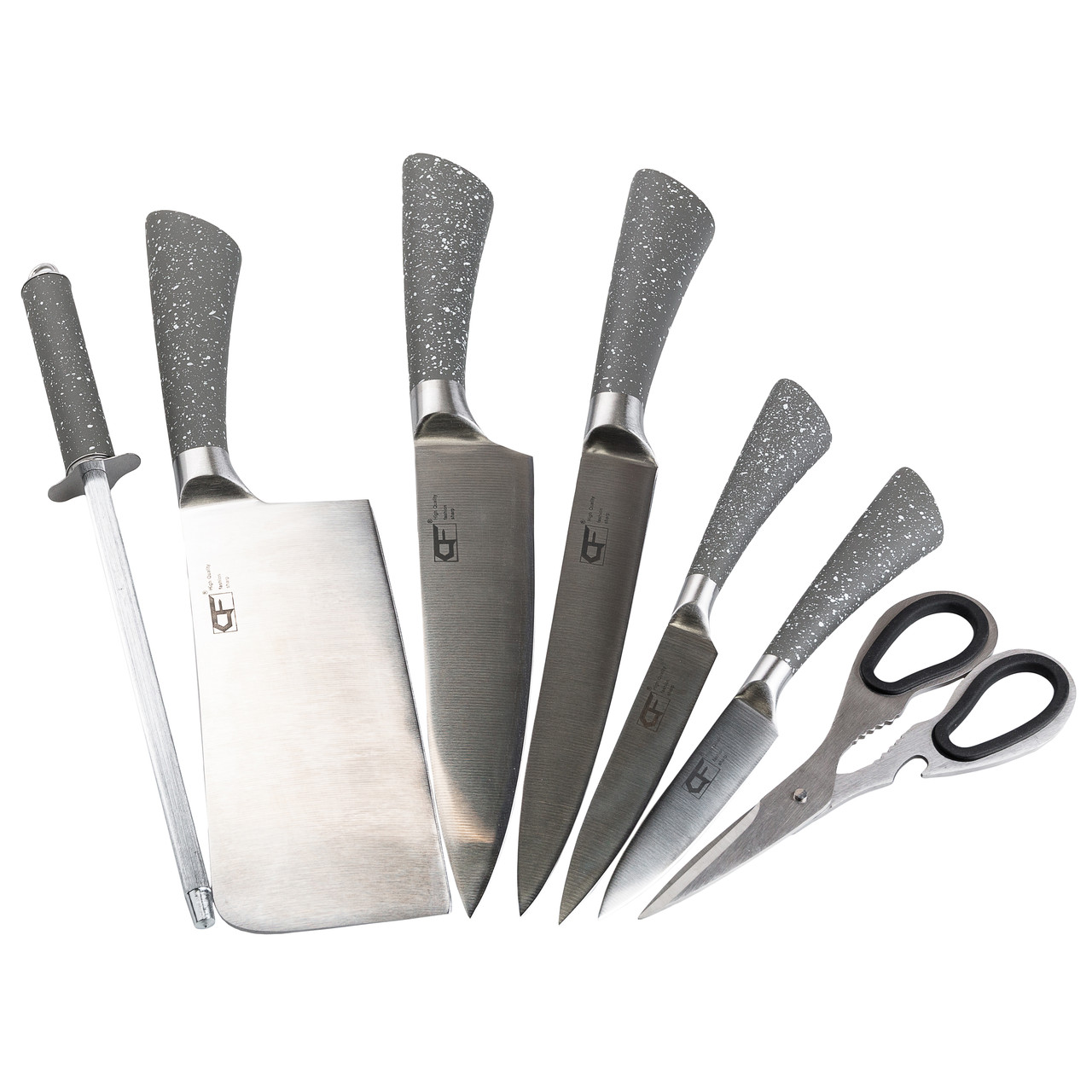 Набір кухонних ножів з ножицями і мусатом для кухні 5 штук 33.5/30/31/24.5/21.5 см сірий HP27479C
