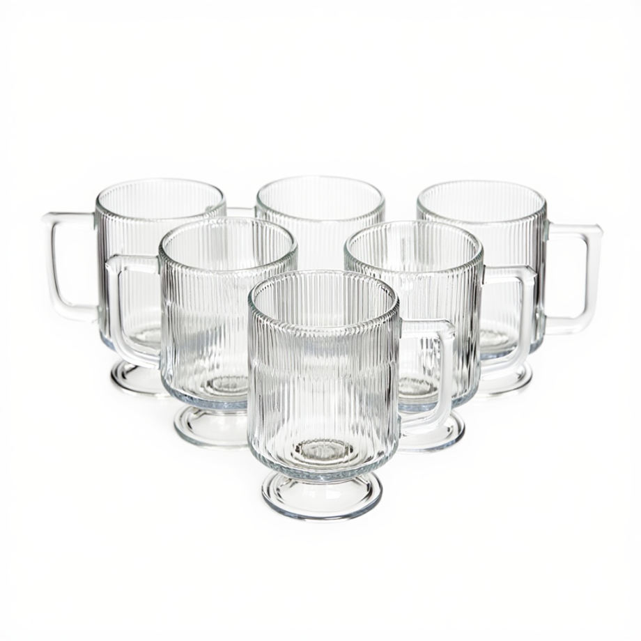 Набір скляних чашок 300 мл (6 шт) з рифленого скла HP-19-L7