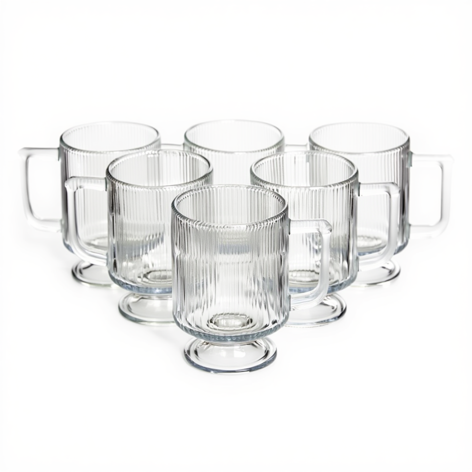 Набір скляних чашок 300 мл (6 шт) з рифленого скла HP-19-L7