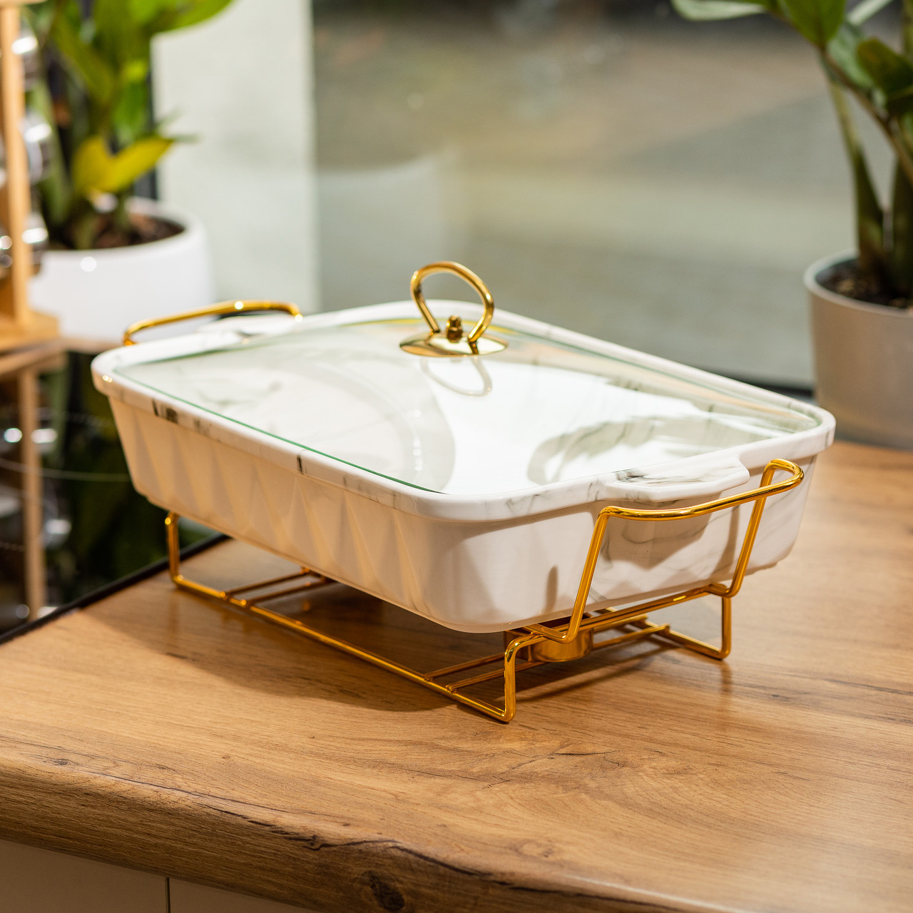 Настільний марміт 2 літри прямокутний порцеляновий 40х22.5х15.5 см на підставці Lugi HP1030