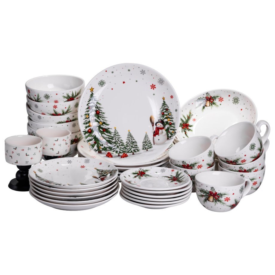 Різдвяний столовий сервіз новорічний 32 предмети на 6 персон порцеляновий SG-32