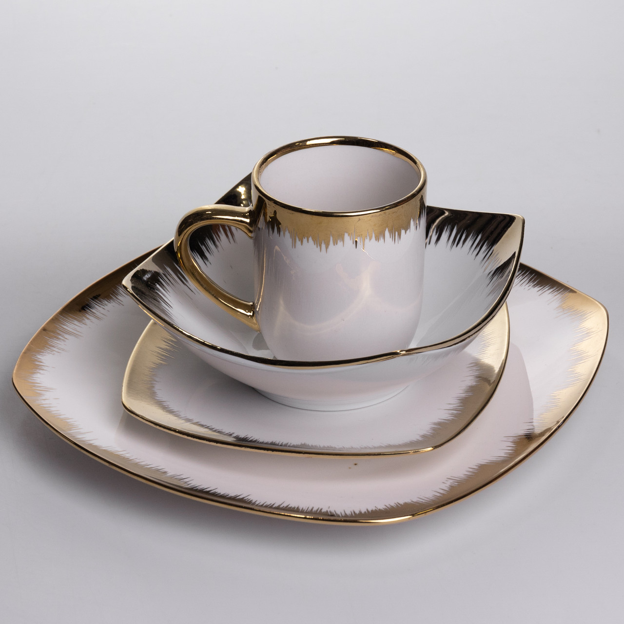 Столовий набір посуду тарілок і чашок 24 предмети на 6 персон «Геометрія» порцеляновий SD-24-1