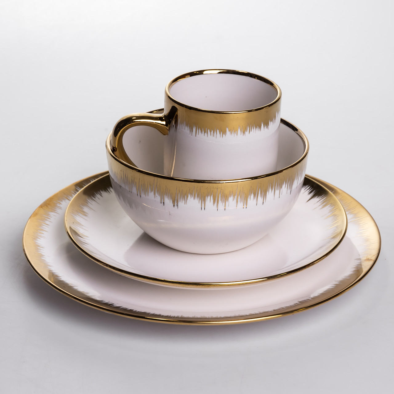 Столовий набір посуду тарілок і чашок 24 предмети на 6 персон «Смарагд» порцеляновий MD-16