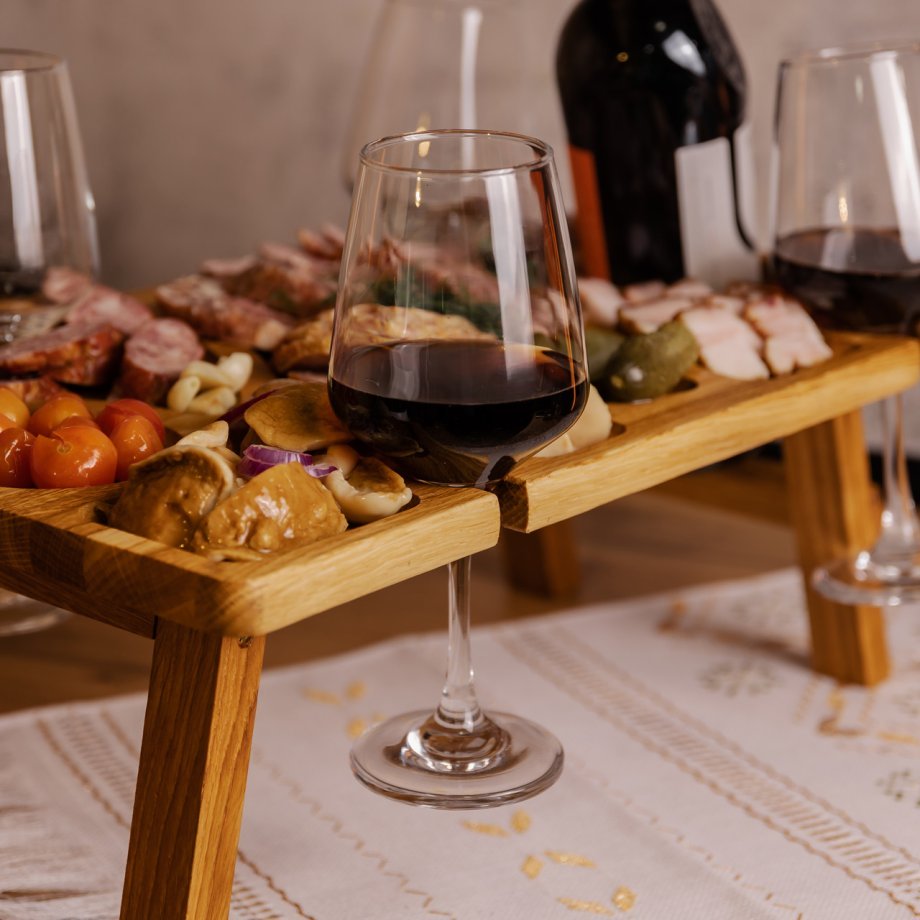 Винний столик-менажниця з дерева 50×30 см прямокутний на ніжках дуб BWS500180