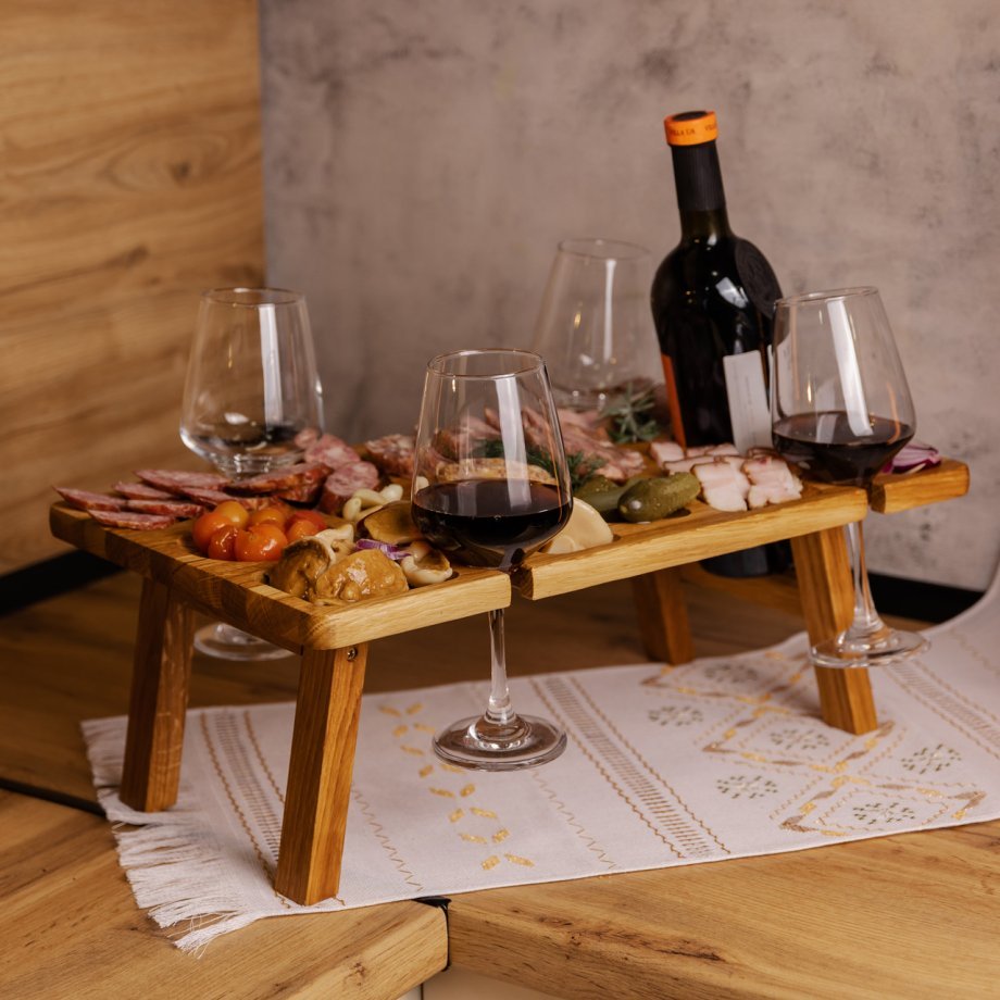 Винний столик-менажниця з дерева 50×30 см прямокутний на ніжках дуб BWS500180