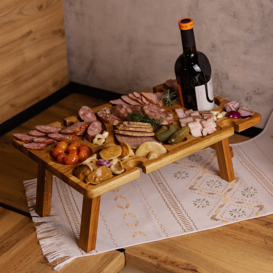 Винний столик-менажниця з дерева 50×30 см прямокутний на ніжках дуб BWS500180