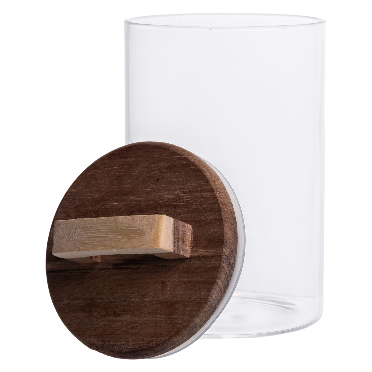 Висока скляна банка 1,5 л з бамбуковою кришкою для зберігання круп і продуктів