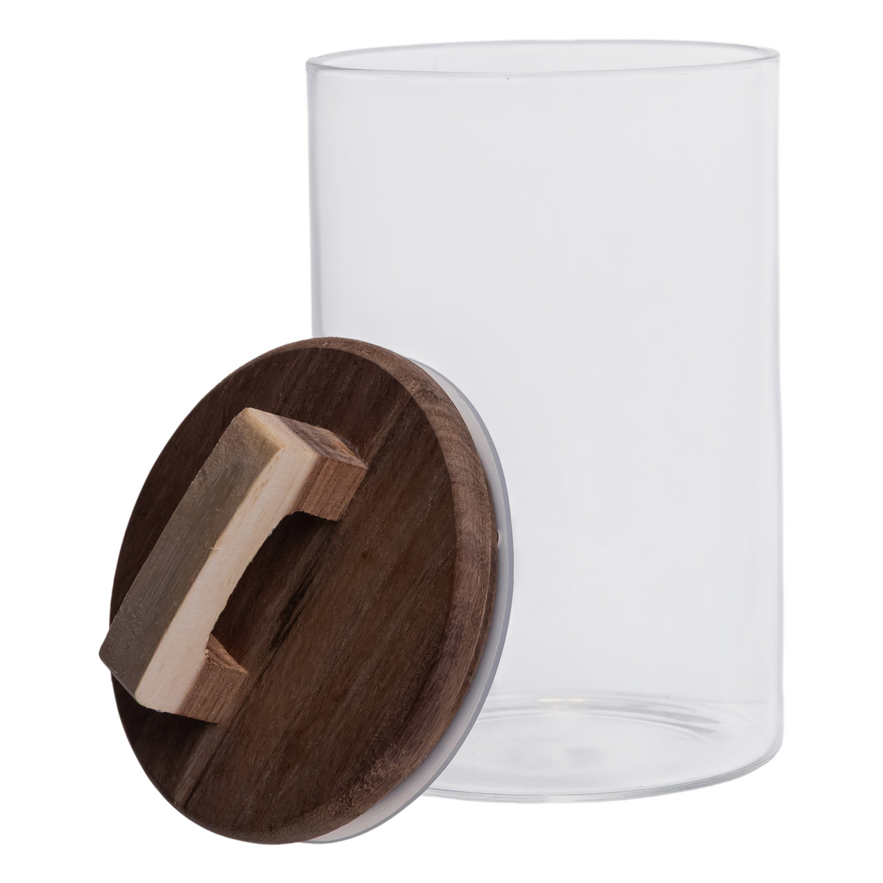 Висока скляна банка 1,5 л з бамбуковою кришкою для зберігання круп і продуктів