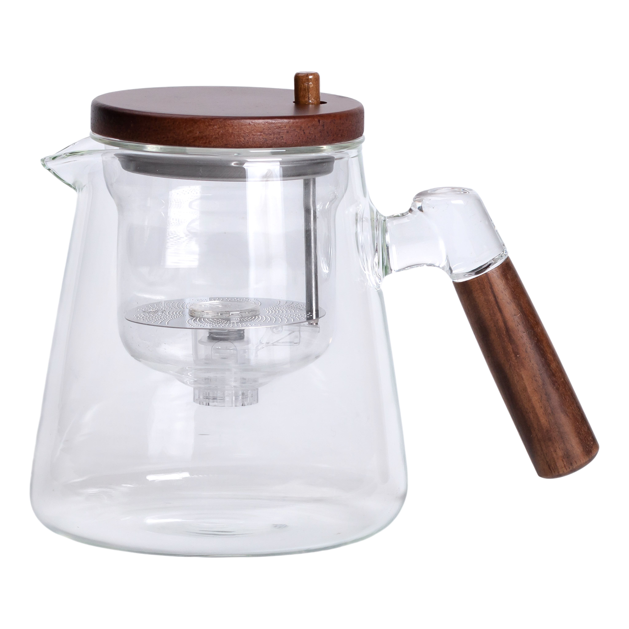 Заварник скляний для чаю 1 л чайник для заварювання з дерев'яною ручкою прозорий HP-34-7
