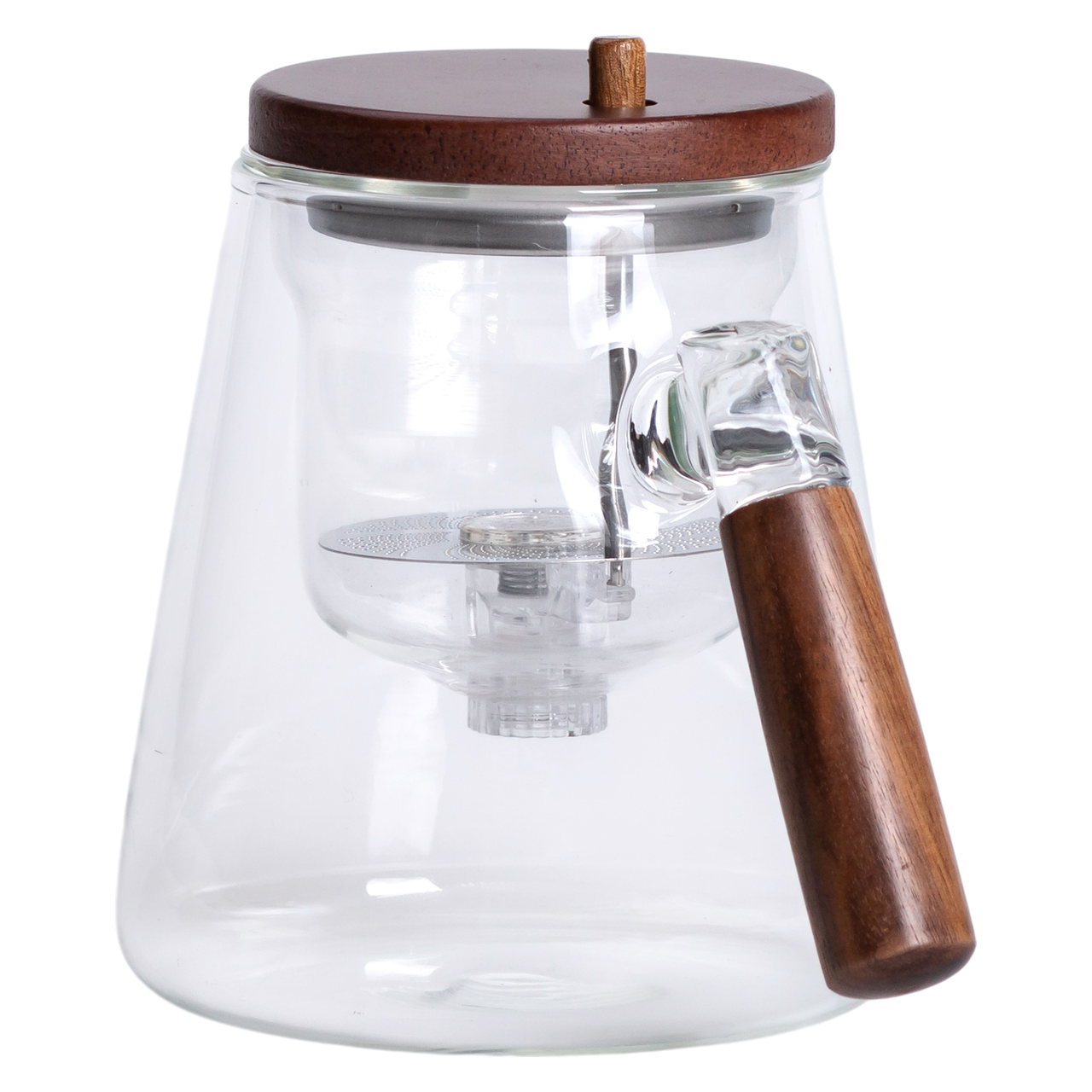 Заварник скляний для чаю 1 л чайник для заварювання з дерев'яною ручкою прозорий HP-34-7
