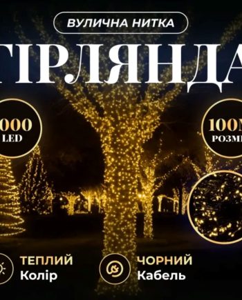 Гірлянда Різдвяна фея вулична 100 (м) 1000 LED чорний провід Жовтий CF1000L100MBY
