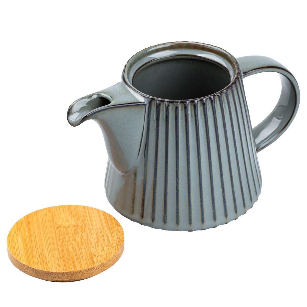 Чайник для заварювання 850 мл порцелянаовий з бамбуковою кришкою Зелений з коричневим HP7211GR