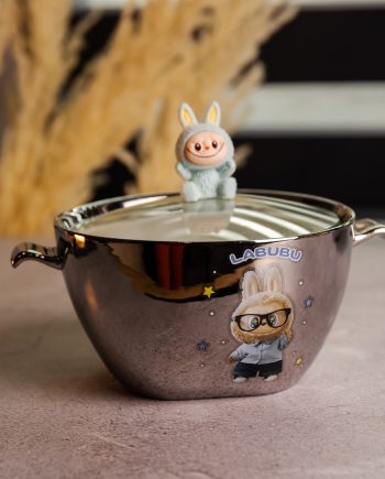 Бульйонниця порцелянова Labubu з кришкою і ручками 800 (мл) Ø15 (см) Сріблястий з блакитним FM-34D