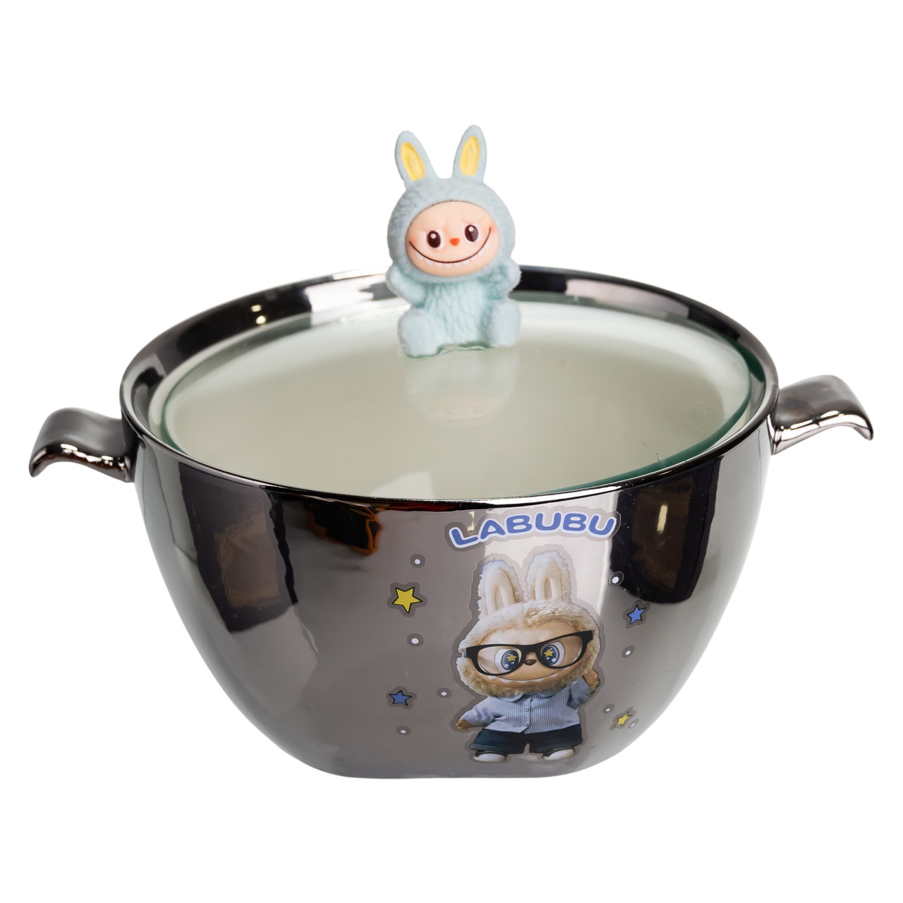 Бульйонниця порцелянова Labubu з кришкою і ручками 800 (мл) Ø15 (см) Сріблястий з блакитним FM-34D