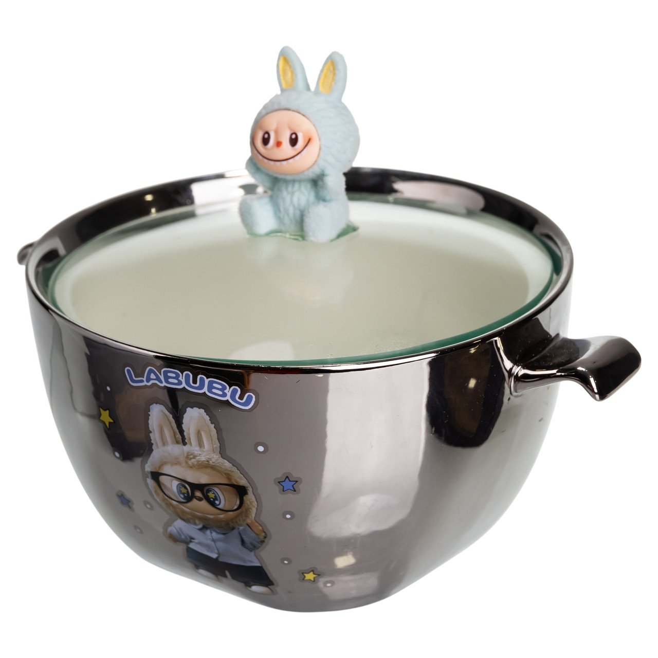 Бульйонниця порцелянова Labubu з кришкою і ручками 800 (мл) Ø15 (см) Сріблястий з блакитним FM-34D