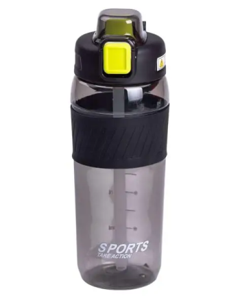 Пляшка для води 600 мл пляшка в школу для тренувань із трубочкою та ручкою 22 см Чорна HP-14-42B