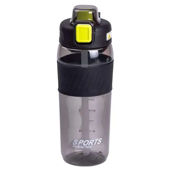 Пляшка для води 600 мл пляшка в школу для тренувань із трубочкою та ручкою 22 см Чорна HP-14-42B