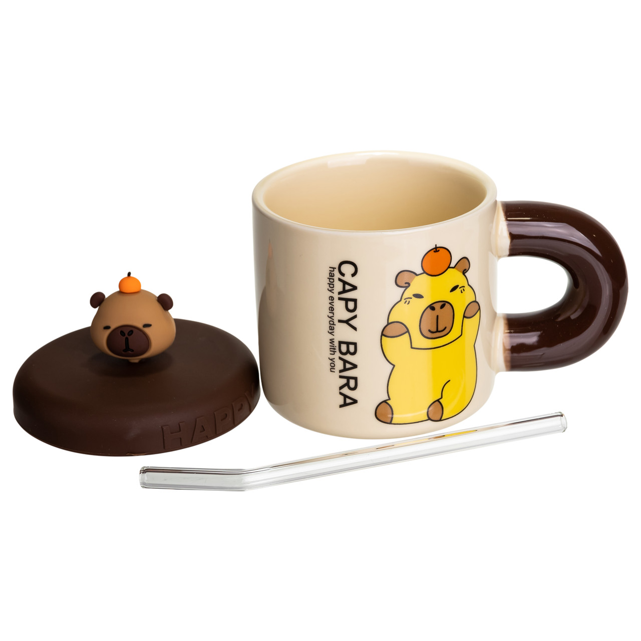 Кубок порцелянова з кришкою і трубочкою Капібара з апельсином 300 (мл) FM-27C