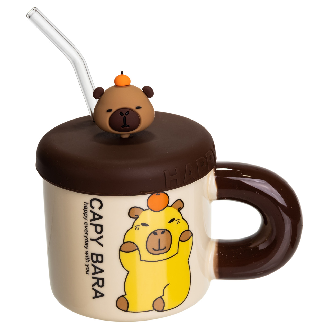 Кубок порцелянова з кришкою і трубочкою Капібара з апельсином 300 (мл) FM-27C