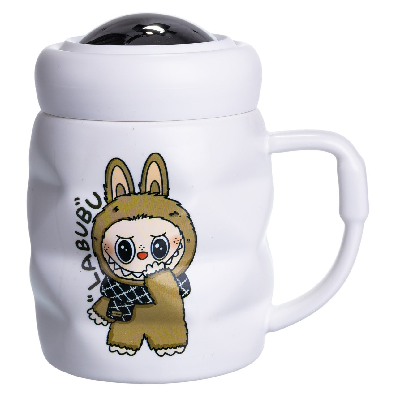 Чашка порцелянова з кришкою Labubu 400 (мл) Біла з коричневим FM-54B