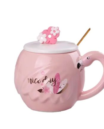 Чашка порцелянова Flamingo 500мл з кришкою і ложкою чашки для кави Nice day HPCY8276ND
