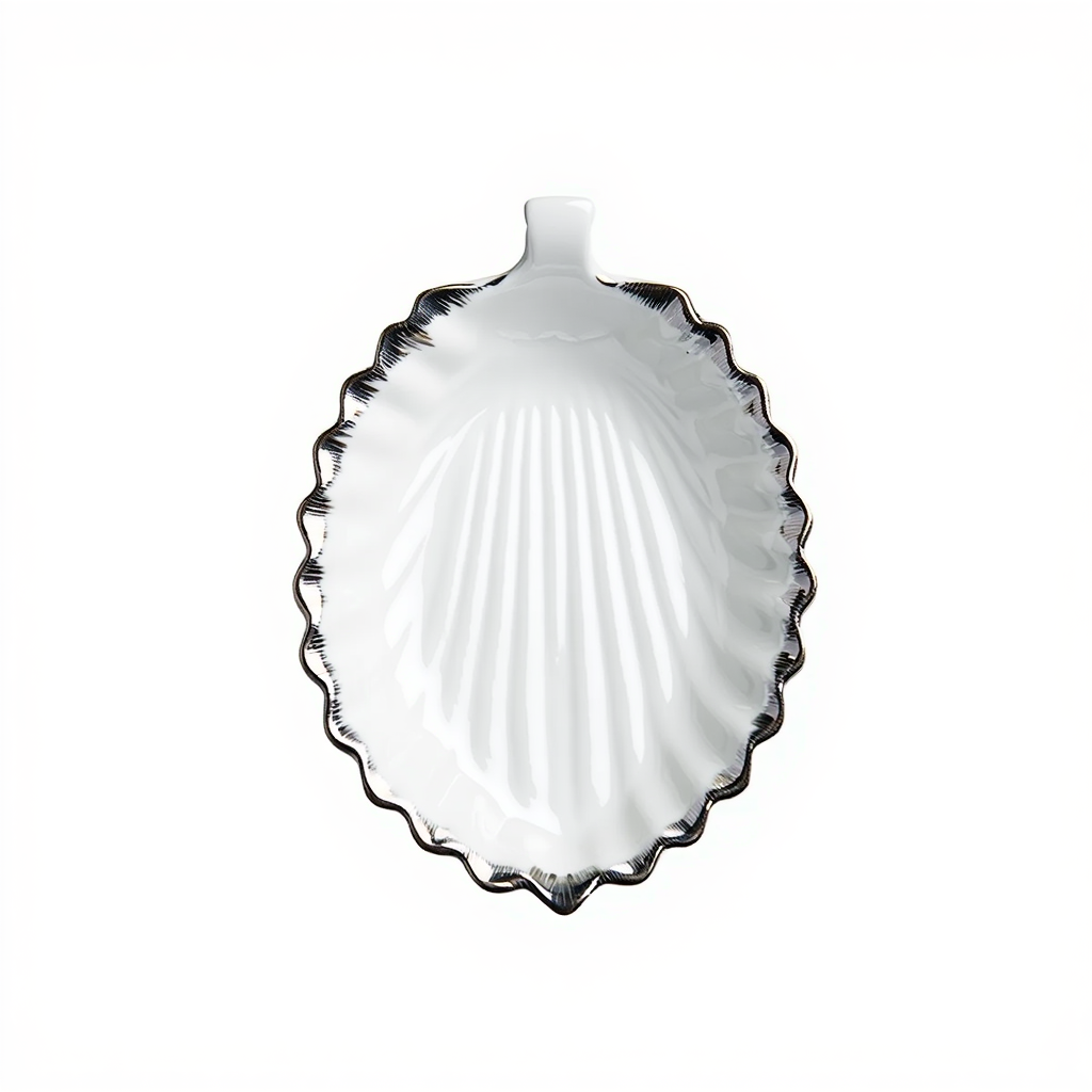 Декоративне блюдо Лист 31 см біле з чорним кантом 2553-1S