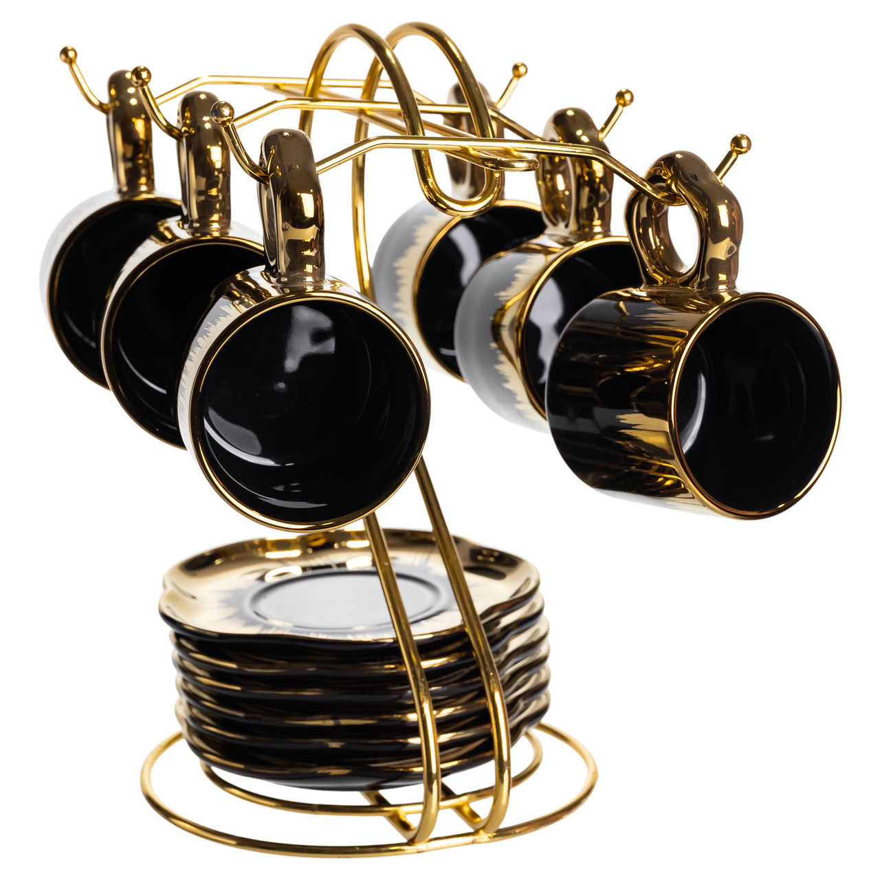 Набір чашок для кави на металевій підставці 6 (шт) по 100 (мл) Чорний з золотом FM-47