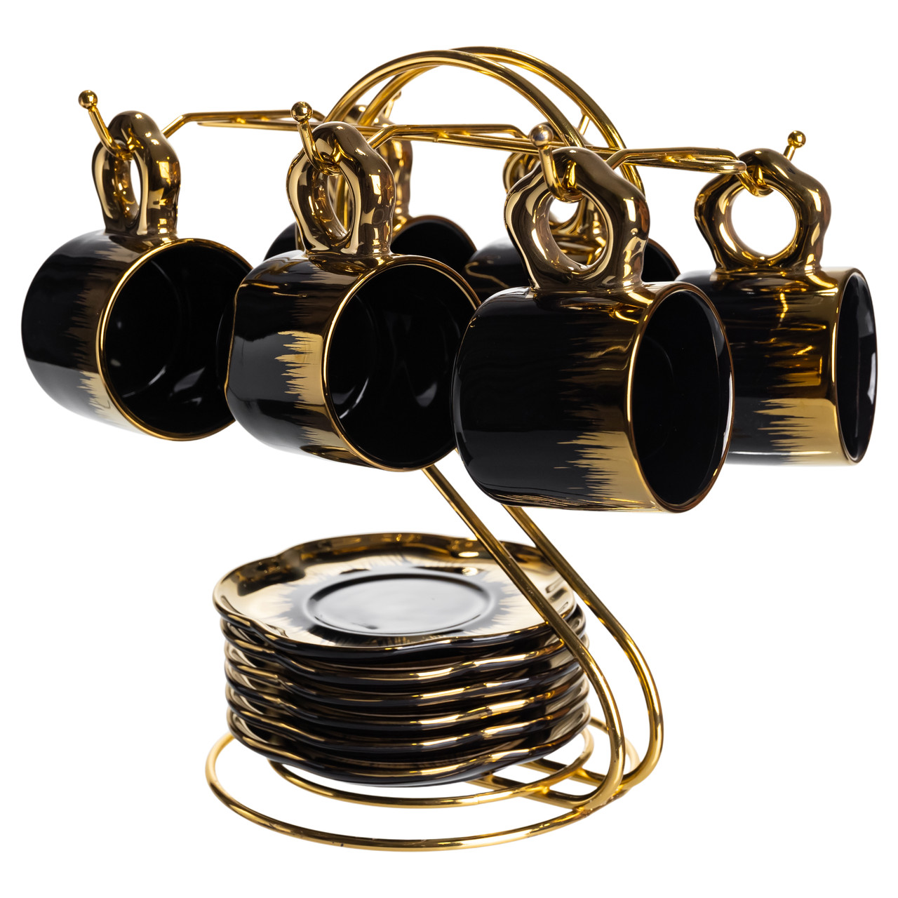Набір чашок для кави на металевій підставці 6 (шт) по 100 (мл) Чорний з золотом FM-47