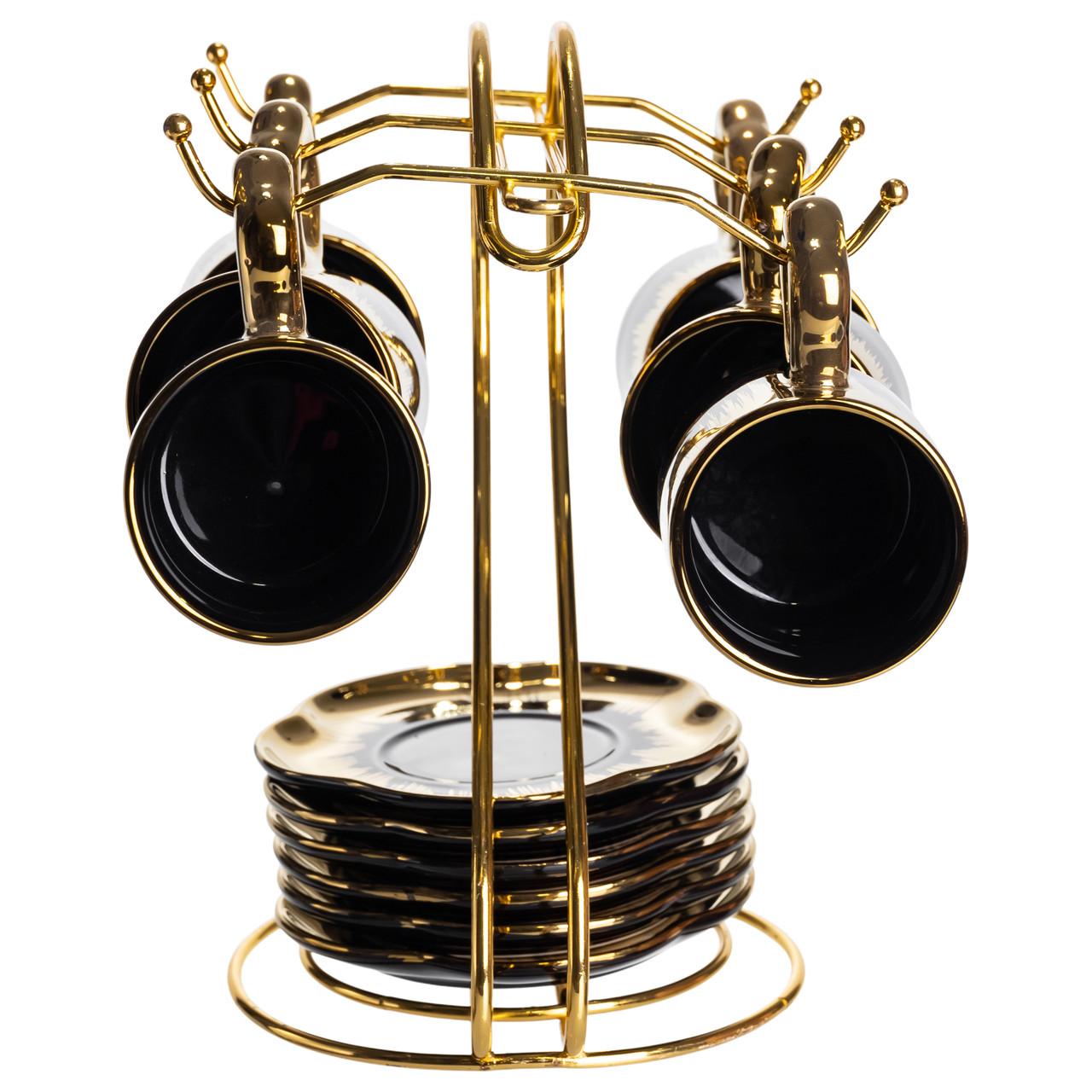 Набір чашок для кави на металевій підставці 6 (шт) по 100 (мл) Чорний з золотом FM-47