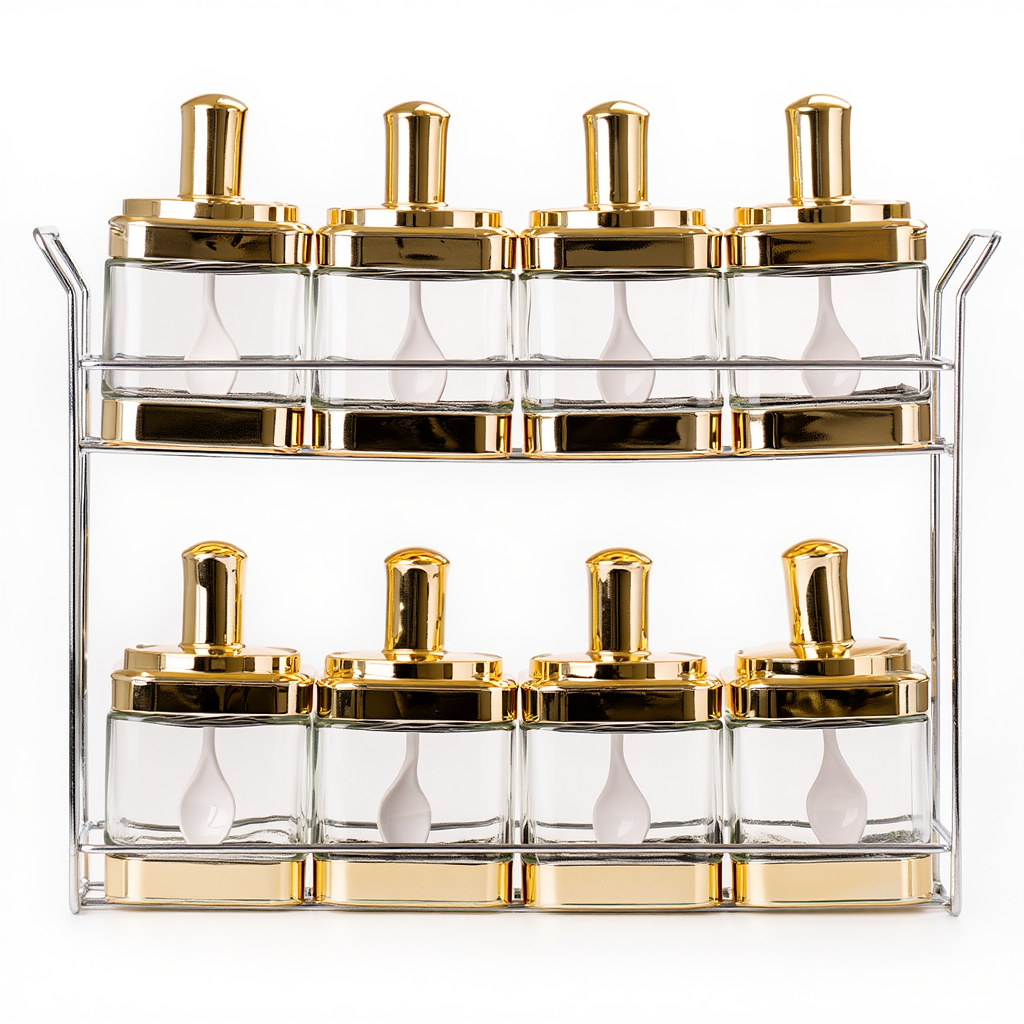 Набір ємностей для спецій на підставці 8 шт. (350 мл) Gold HP-1338