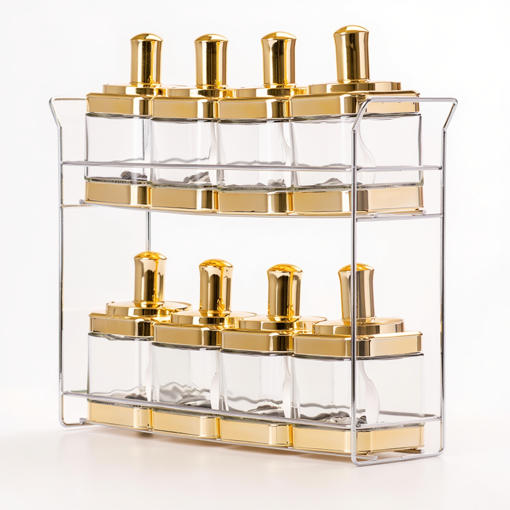 Набір ємностей для спецій на підставці 8 шт. (350 мл) Gold HP-1338