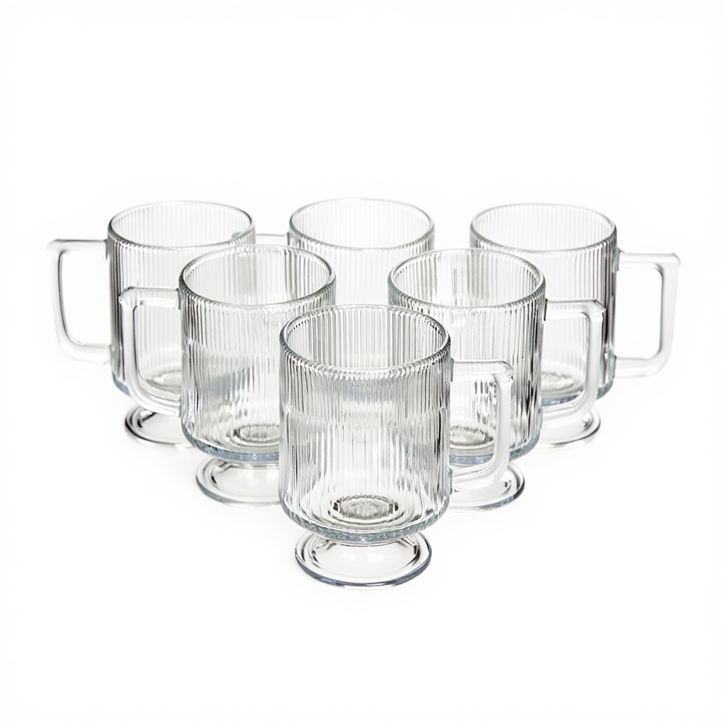 Набір скляних чашок 300 мл (6 шт) з рифленого скла HP-19-L7
