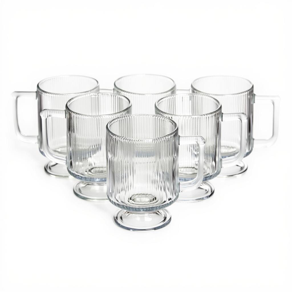 Набір скляних чашок 300 мл (6 шт) з рифленого скла HP-19-L7