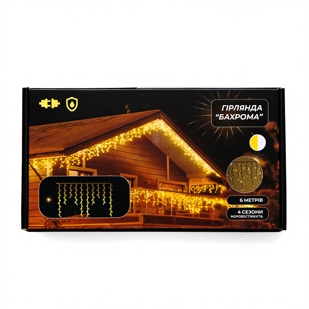 Новорічна гірлянда вулична Бахрома 6 м 105 LED чорний провід Жовтий 6МBY