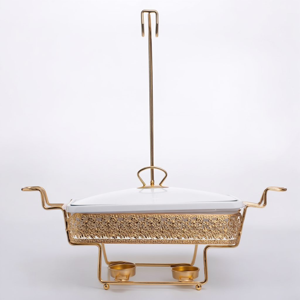 Прямокутний порцеляновий марміт 2 л на золотій стійці з підігрівом YL-78