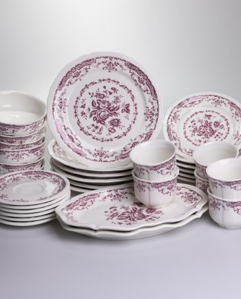 Столовий набір посуду тарілок і чашок 32 предмети на 6 персон «Бордовий Меандр» порцеляновий YY78-3A