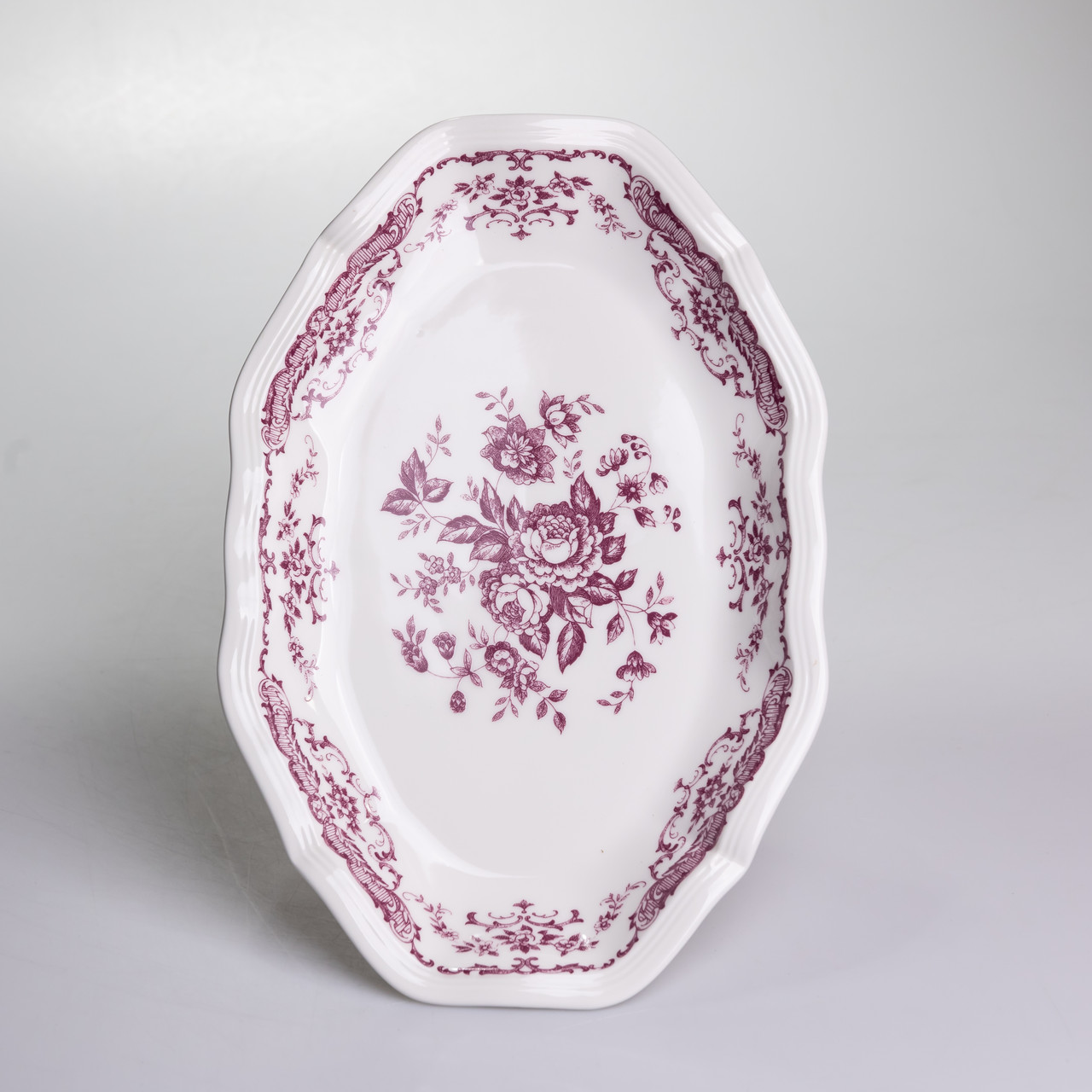 Столовий набір посуду тарілок і чашок 32 предмети на 6 персон «Бордовий Меандр» порцеляновий YY78-3A