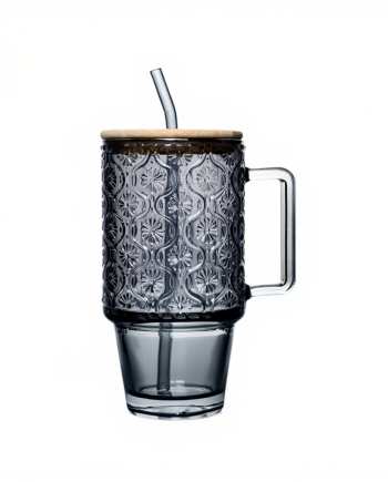 Скляна чашка з кришкою і трубочкою 750 мл Коричнева HP-19-50N