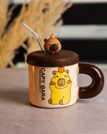 Кубок порцелянова з кришкою і трубочкою Капібара з апельсином 300 (мл) FM-27C