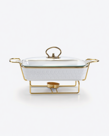 Мармітниця настільна порцелянова 1,5 л прямокутна 35х19х11,5 (см) на підставці Мармур білий HP1014