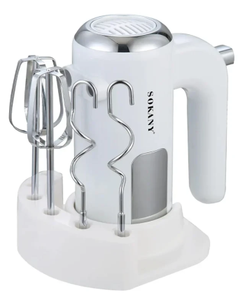 Міксер ручний 2 насадки вінчики та гаки для тіста білий Sokany SK-02025