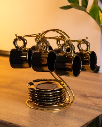 Набір чашок для кави на металевій підставці 6 (шт) по 100 (мл) Чорний з золотом FM-47