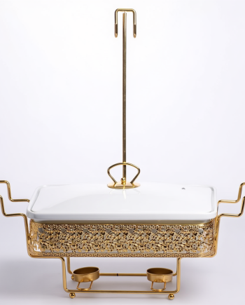 Прямокутний порцеляновий марміт 2 л на золотій стійці з підігрівом YL-78