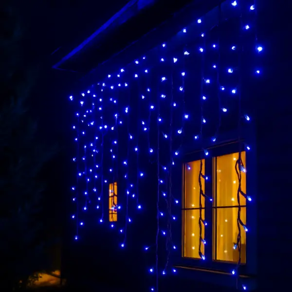 Вулична гірлянда бахрома 12 м 200 led чорний провід Синій 12MBBL